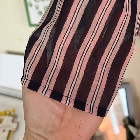 A NEW DAY Pink/Black/White Striped Long Sleeve Sheer Top, Size Small, EUC. - Picture 4 of 6